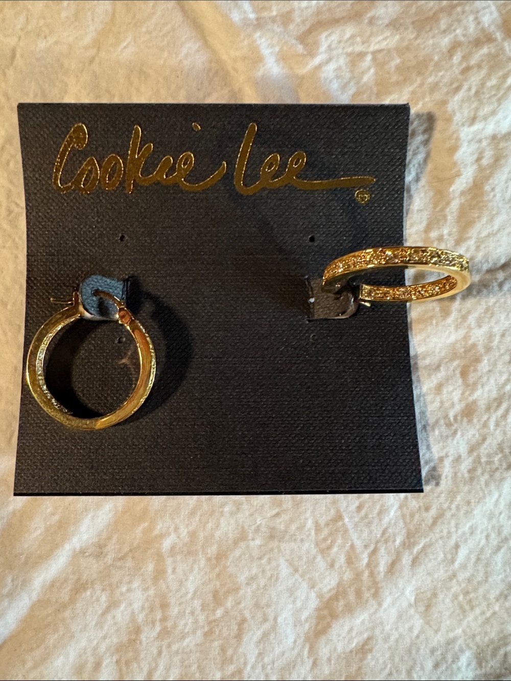 Cookie Lee Gold Crystal Accent Double Sided Hoop Earrings